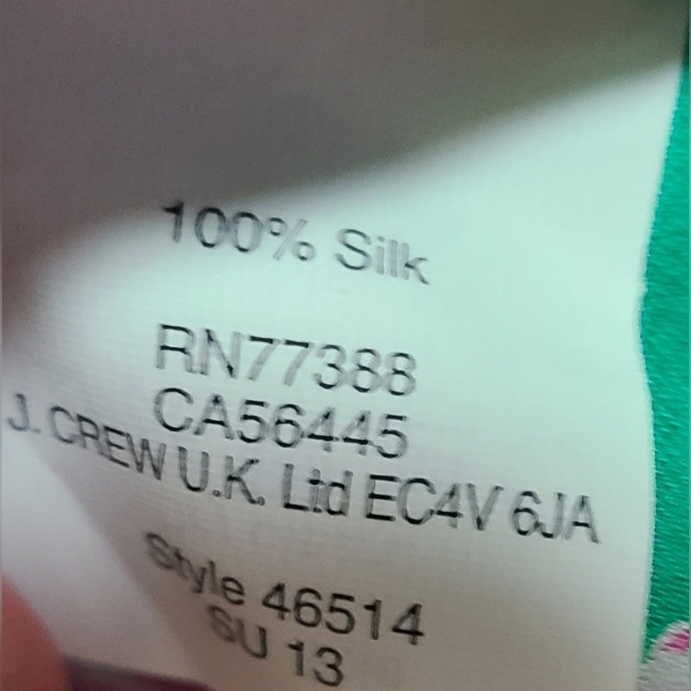 J. Crew 100% Silk Blouse Women's Size 0 Green Floral Short Sleeve Open Back - Picture 3 of 9